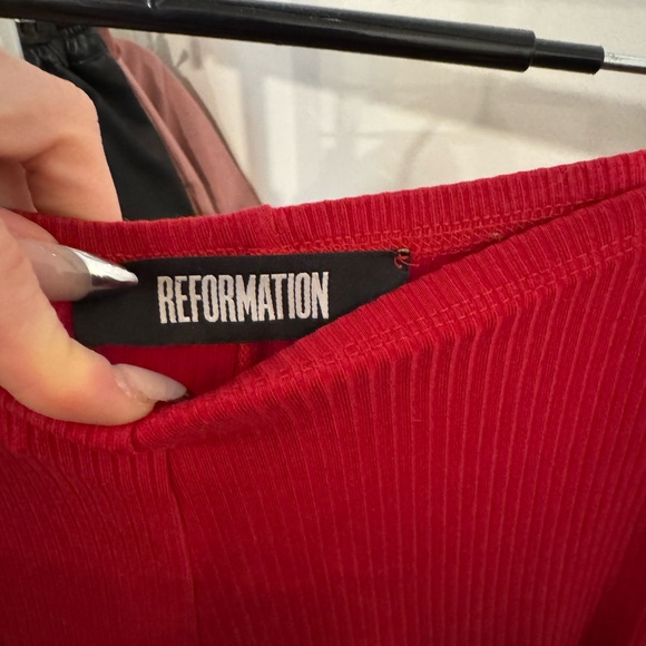 Reformation Red Ribbed Wide-Leg Pants - Picture 3 of 4